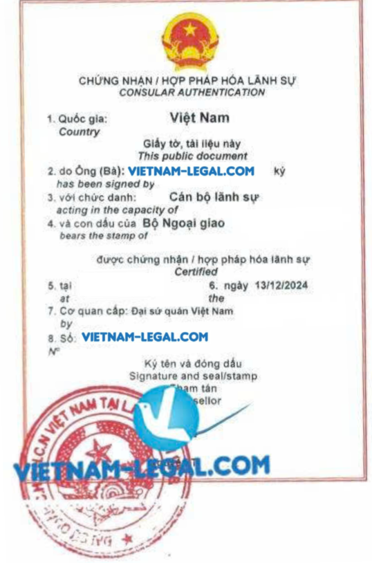 Giấy đăng ký kinh doanh của Samoa dùng tại Việt Nam