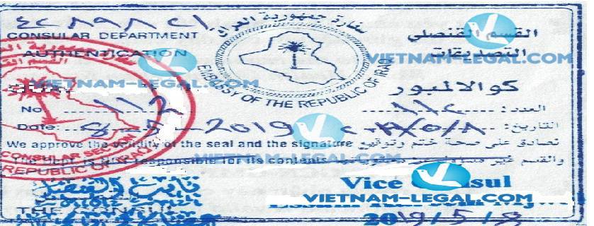 Kết Quả Chứng Nhận Lãnh Sự Giấy Tờ Việt Nam Sử Dụng Tại I rắc Tháng 5 2019