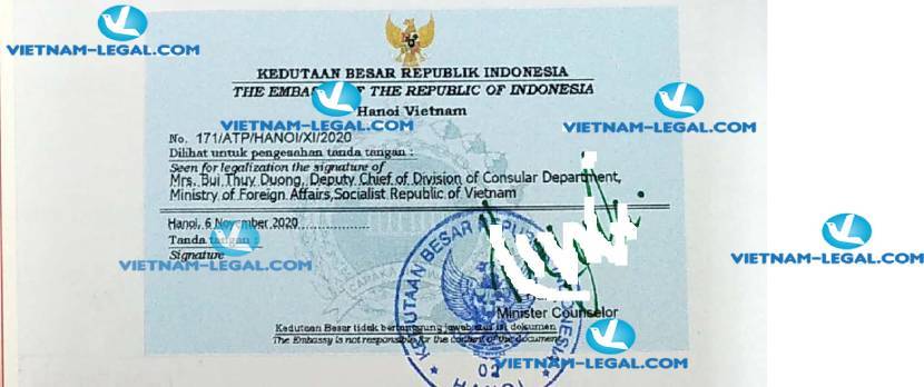 Kết Quả Chứng Nhận Lãnh Sự Thư Ủy Quyền Công Ty Việt Nam Sử Dụng Tại Indonesia Ngày 06 11 2020
