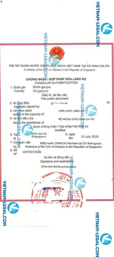 Kết Quả Hợp Pháp Hóa Lãnh Sự Giấy Phép Bán Hàng cấp tại Singapore Sử Dụng Tại Việt Nam Số 104 Ngày 04 02 2020