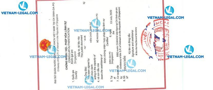 Kết Quả Hợp Pháp Hóa Lãnh Sự Giấy Phép Bán Hàng cấp tại Singapore Sử Dụng Tại Việt Nam Số 105 Ngày 04 02 2020