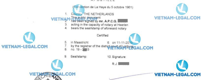 Kết quả Apostille Bằng thạc sĩ cấp từ Hà Lan để sử dụng tại Hàn Quốc ngày 11 tháng 11 năm 2019