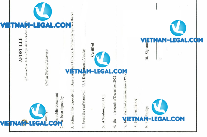 Kết quả Apostille Lý lịch tư pháp cấp tại Mỹ sử dụng tại Séc ngày 13 12 2022