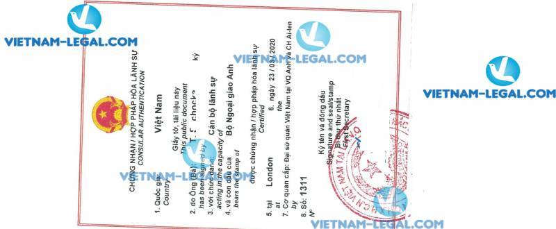 Kết quả Hợp pháp hoá lãnh sự Bảng điểm cấp tại UK Vương Quốc Anh sử dụng tại Việt Nam ngày 23 03 2020