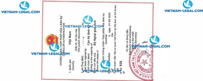 Kết quả Hợp pháp hoá lãnh sự Chứng chỉ công ty tại UK Vương Quốc Anh sử dụng tại Việt Nam ngày 01 03 2020