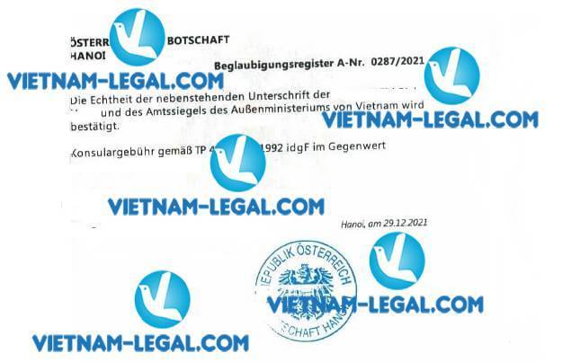 Kết quả Hợp pháp hóa LLTP cấp tại Việt Nam sử dụng tại Áo ngày 29 12 2021