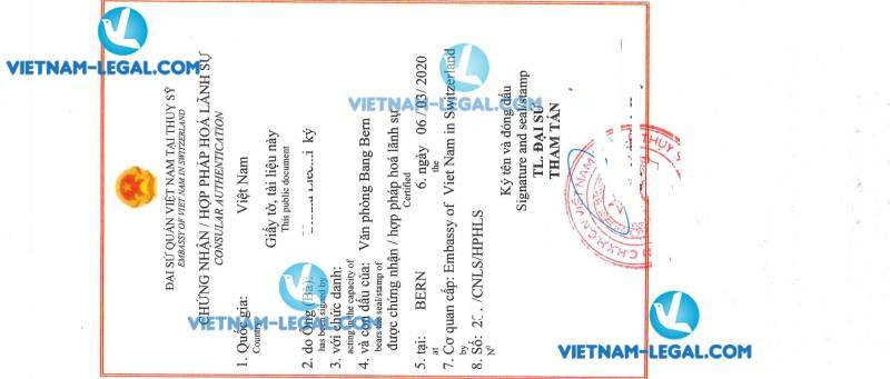 Kết quả Hợp pháp hóa lãnh sự Giấy Chứng nhận Thực phẩm từ Thụy Sỹ để sử dụng tại Việt Nam ngày 06 03 2020