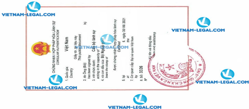 Kết quả hợp pháp hóa Chứng nhận thành lập doanh nghiệp cấp tại Xây sen sử dụng tại Việt Nam ngày 30 06 2021