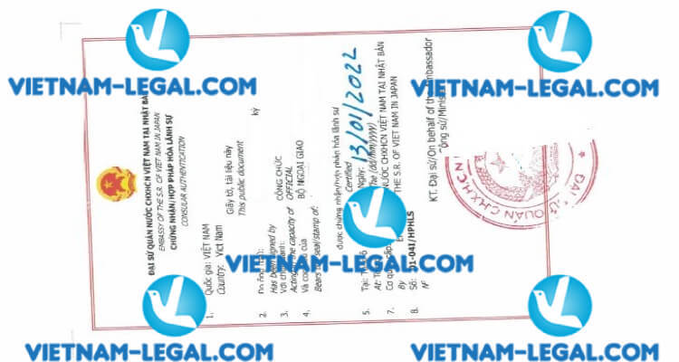 Kết quả hợp pháp hóa Giấy tờ Công ty cấp tại Nhật Bản sử dụng tại Việt Nam ngày 13 01 2022