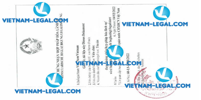Kết quả hợp pháp hóa Xác nhận kinh nghiệm Đức sử dụng tại Việt Nam ngày 04 2 2022