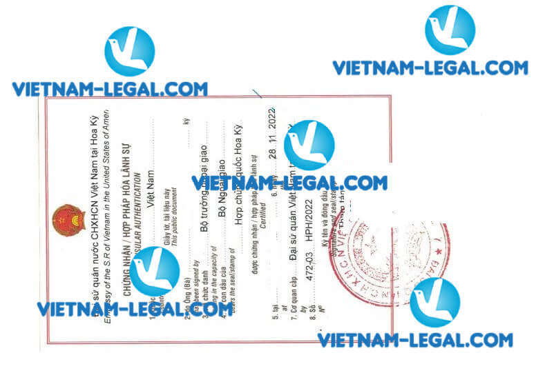 Kết quả hợp pháp hóa lãnh sự CFS cấp tại Mỹ sử dụng tại Việt Nam ngày 28 11 2022