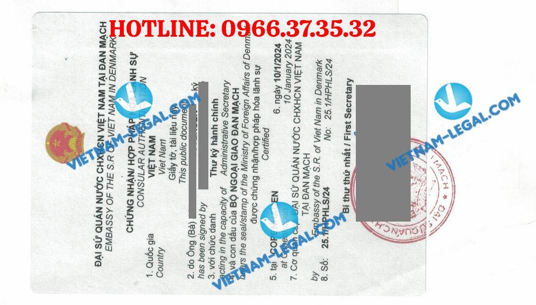 Kết quả hợp pháp hóa lãnh sự Giấy Đăng kí kết hôn cấp tại Đan Mạch sử dụng tại Việt Nam ngày 10 1 2024