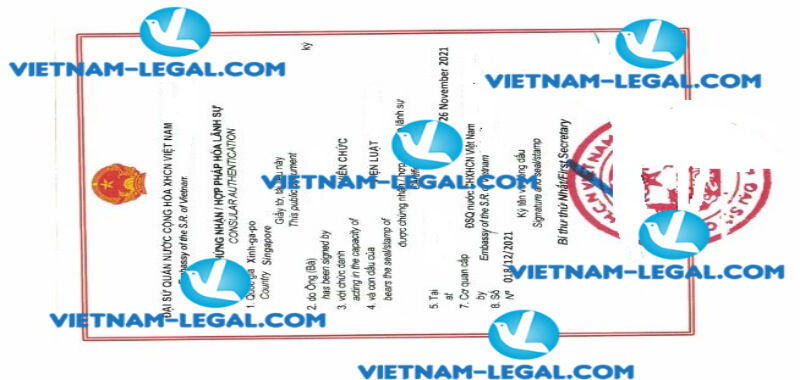 Kết quả hợp pháp hóa lãnh sự Xác nhận kinh nghiệm cấp tại Singapore sử dụng tại Việt Nam ngày 26 11 2021