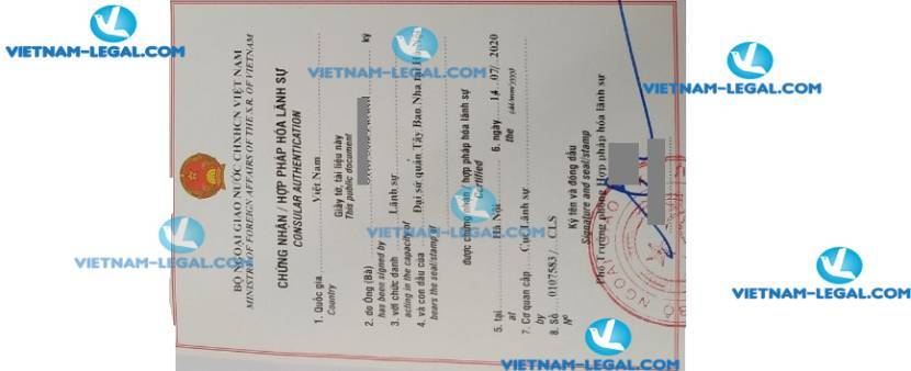 Legalization Result of Certification of Spain for use in Vietnam on 14 07 2020