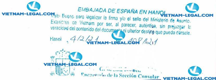 Result of Judicial Record No 2 issued in Vietnam for use in Spain on 04 02 2021