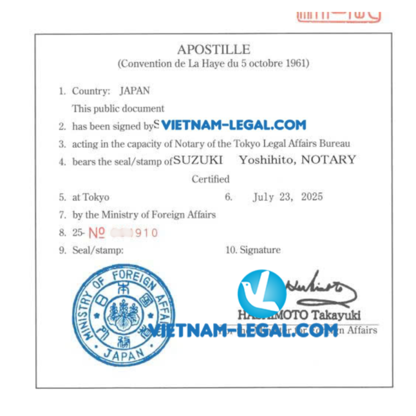 Apostille bằng Nhật dùng ở Hàn