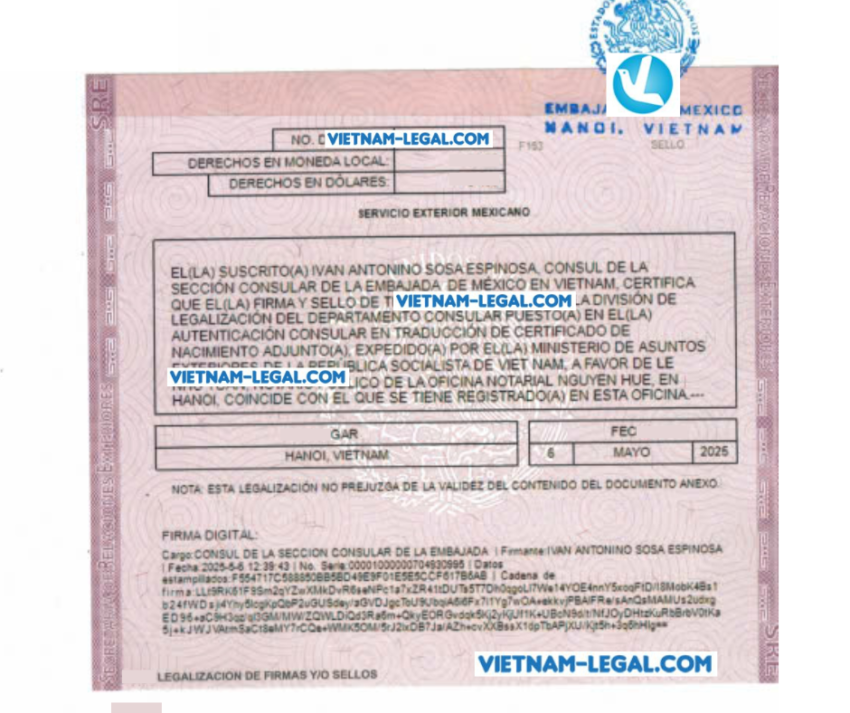 Giấy khai sinh Việt Nam Mexico