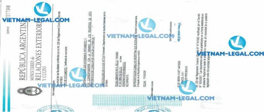 Kết Quả Chứng Nhận Lãnh Sự Giấy Khai Sinh Việt Nam Sử Dụng Tại Ác hen ti na Ngày 17 03 2020