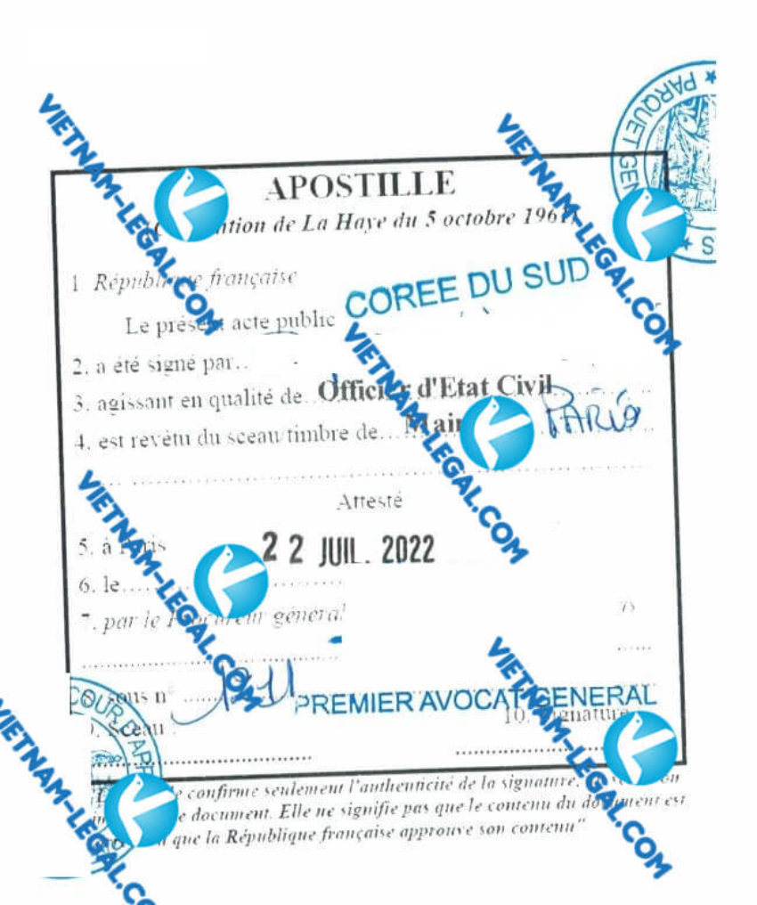 Kết quả Apostille Bằng Đại học Pháp sử dụng tại Hàn Quốc ngày 22 7 2022