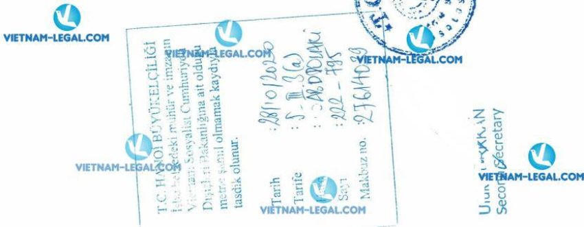 Kết quả Chứng nhận lãnh sự Mẫu đăng ký xuất khẩu tại Việt Nam sử dụng tại Thổ Nhĩ Kỳ số 795 ngày 28 10 2020
