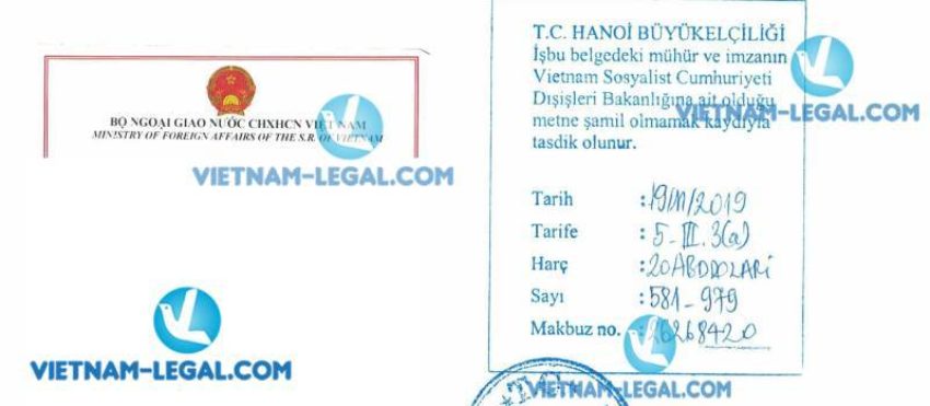 Kết quả Chứng nhận lãnh sự mẫu đăng ký xuất khẩu tại Việt Nam sử dụng tại Thổ Nhĩ Kỳ ngày 19 tháng 11 năm 2019