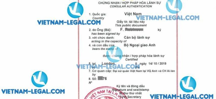 Kết quả Hợp pháp hoá lãnh sự Chứng chỉ giảng dạy cấp tại UK Vương Quốc Anh sử dụng tại Việt Nam