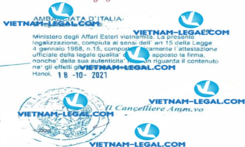 Kết quả Hợp pháp hóa Quyết định của công ty Việt Nam sử dụng tại Italia ngày 18 10 2021