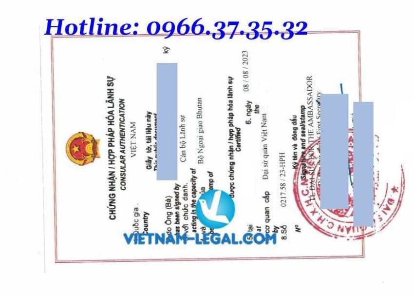 Kết quả Hợp pháp hóa lãnh sự Hộ khẩu cấp tại Bu tan sử dụng tại Việt Nam ngày 8 8 2023