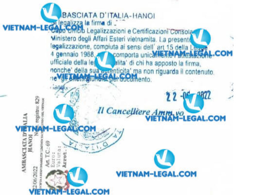 Kết quả chứng nhận lãnh sự Giấy ủy quyền Công ty Cấp tại Việt Nam sử dụng tại Italia ngày 22 6 2022