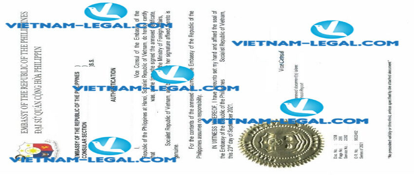 Kết quả hợp pháp hóa Học bạ cấp tại Việt Nam sử dụng tại Philippines ngày 23 09 2021