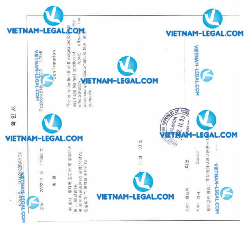 Kết quả hợp pháp hóa Xác nhận kinh nghiệm cấp từ Malaysia sử dụng tại Hàn Quốc ngày 3 11 2022