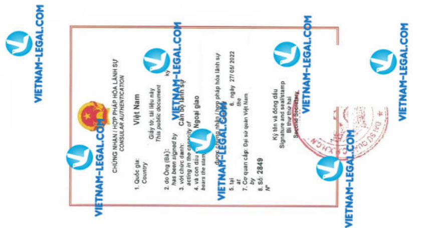 Kết quả hợp pháp hóa lãnh sự Chứng nhận thành lập Công ty cấp tại Saint Vincent and the Grenadines sử dụng tại Việt Nam ngày 27 5 2022