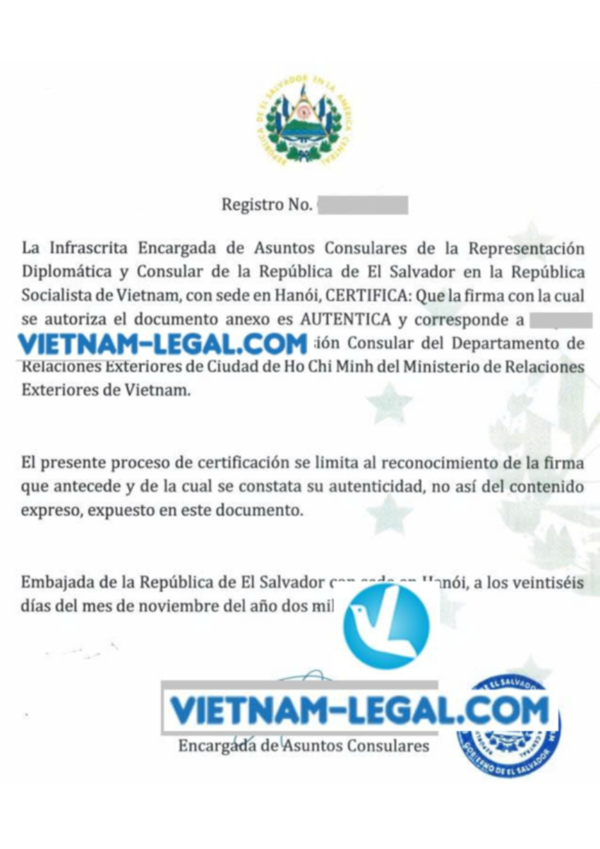 Giấy CFS giấy chứng nhận lưu hành tự do của VN dùng tại El Salvador
