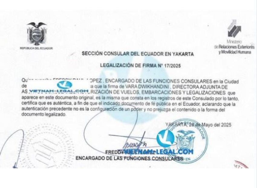 Thư ủy quyền VN dùng tại Ecuador