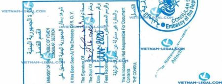 Kết Quả Chứng Nhận Lãnh Sự Giấy Phân Tích Thành Phần của Công Ty Việt Nam Sử Dụng Tại Yemen ngày 11 06 2020