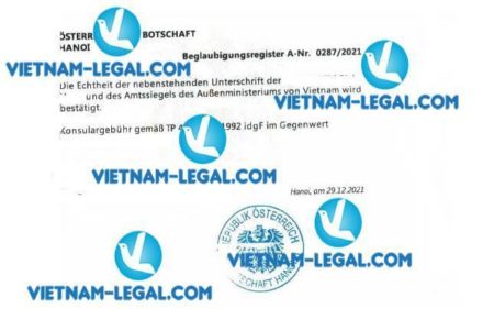Kết quả Hợp pháp hóa LLTP cấp tại Việt Nam sử dụng tại Áo ngày 29 12 2021