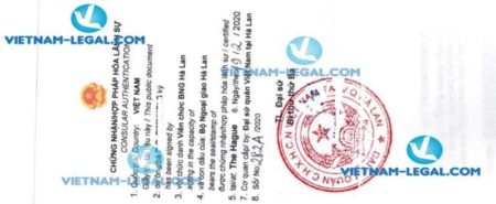 Kết quả Hợp pháp hóa lãnh sự Giấy tờ công ty cấp từ Hà Lan để sử dụng tại Việt Nam ngày 19 02 2020