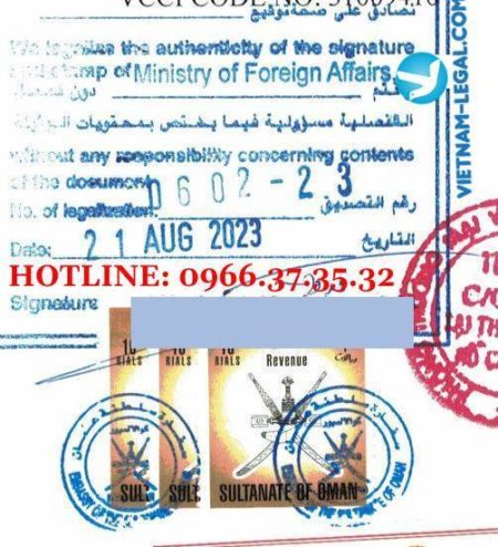 Kết quả hợp pháp hóa lãnh sự Chứng nhận kiểm dịch cấp tại Việt Nam sử dụng tại Oman ngày 21 8 2023