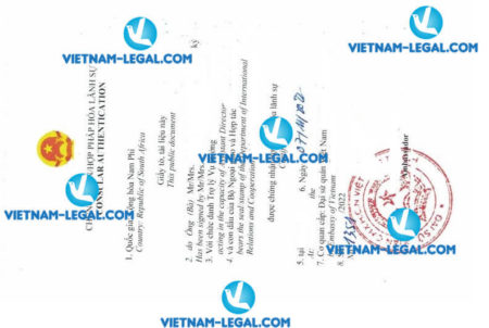 Kết quả hợp pháp hóa lãnh sự Xác nhận kinh nghiệm Nam Phi sử dụng tại Việt Nam ngày 7 11 2022