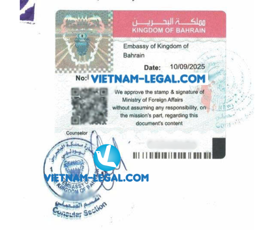 Giấy chứng nhận VN sd tại Bahrain