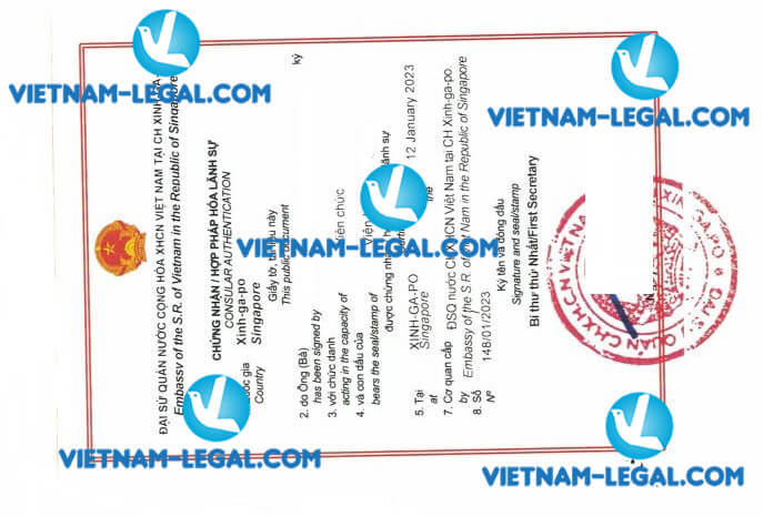 Kết quả hợp pháp hóa lãnh sự Tài liệu cấp tại Singapore sử dụng tại Việt Nam ngày 12 1 2023